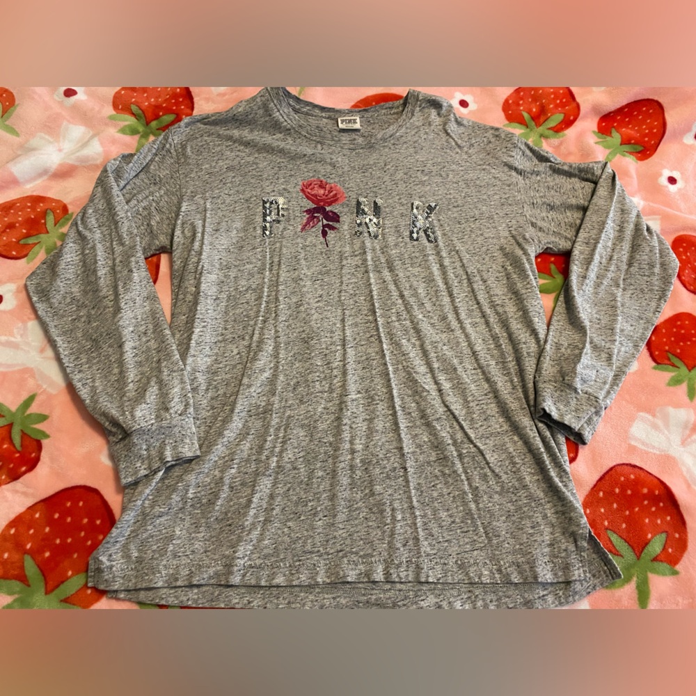PINK Victoria's Secret Gray Relaxed Long Sleeve Shirt